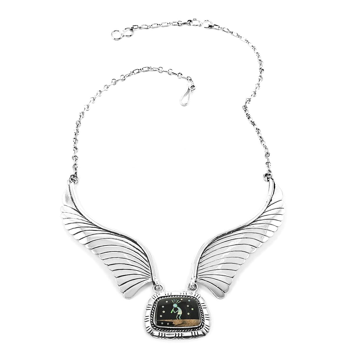 Santa Fe Style Multi Gemstone Kokopelli Earrings and Necklace 18 Inches in Sterling Silver 9.95 ctw image number 2