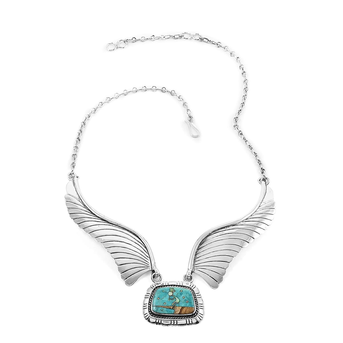 Santa Fe Style Multi Gemstone Kokopelli Earrings and Necklace 18 Inches in Sterling Silver 9.95 ctw image number 2