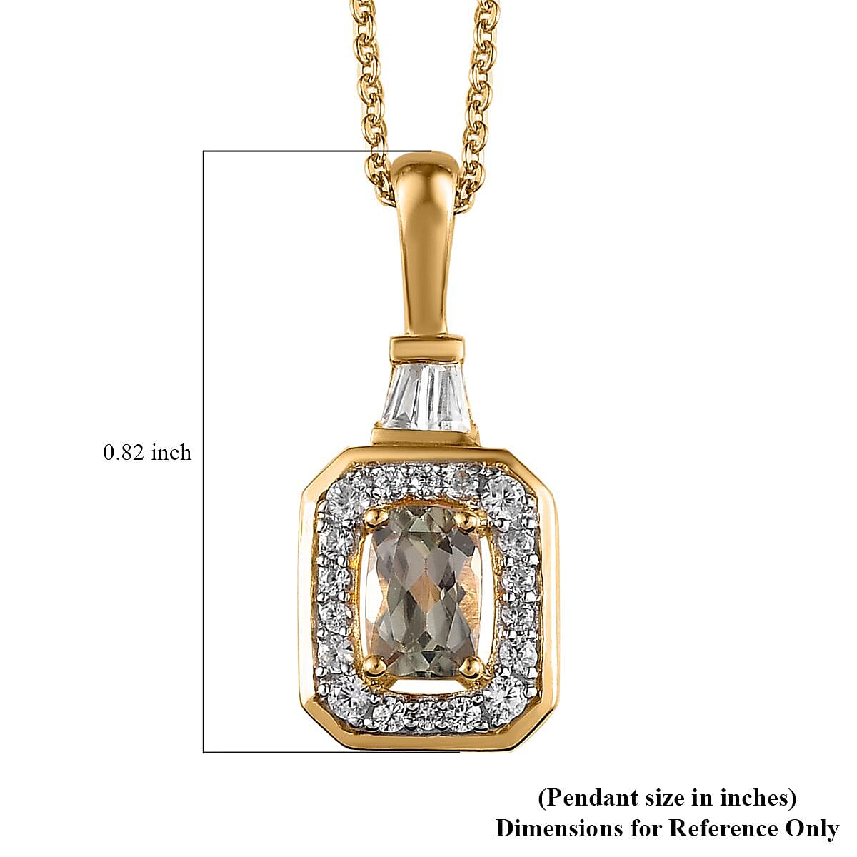 AAA Turkizite and White Zircon Halo Pendant Necklace 20 Inches in Vermeil Yellow Gold Over Sterling Silver 1.00 ctw
