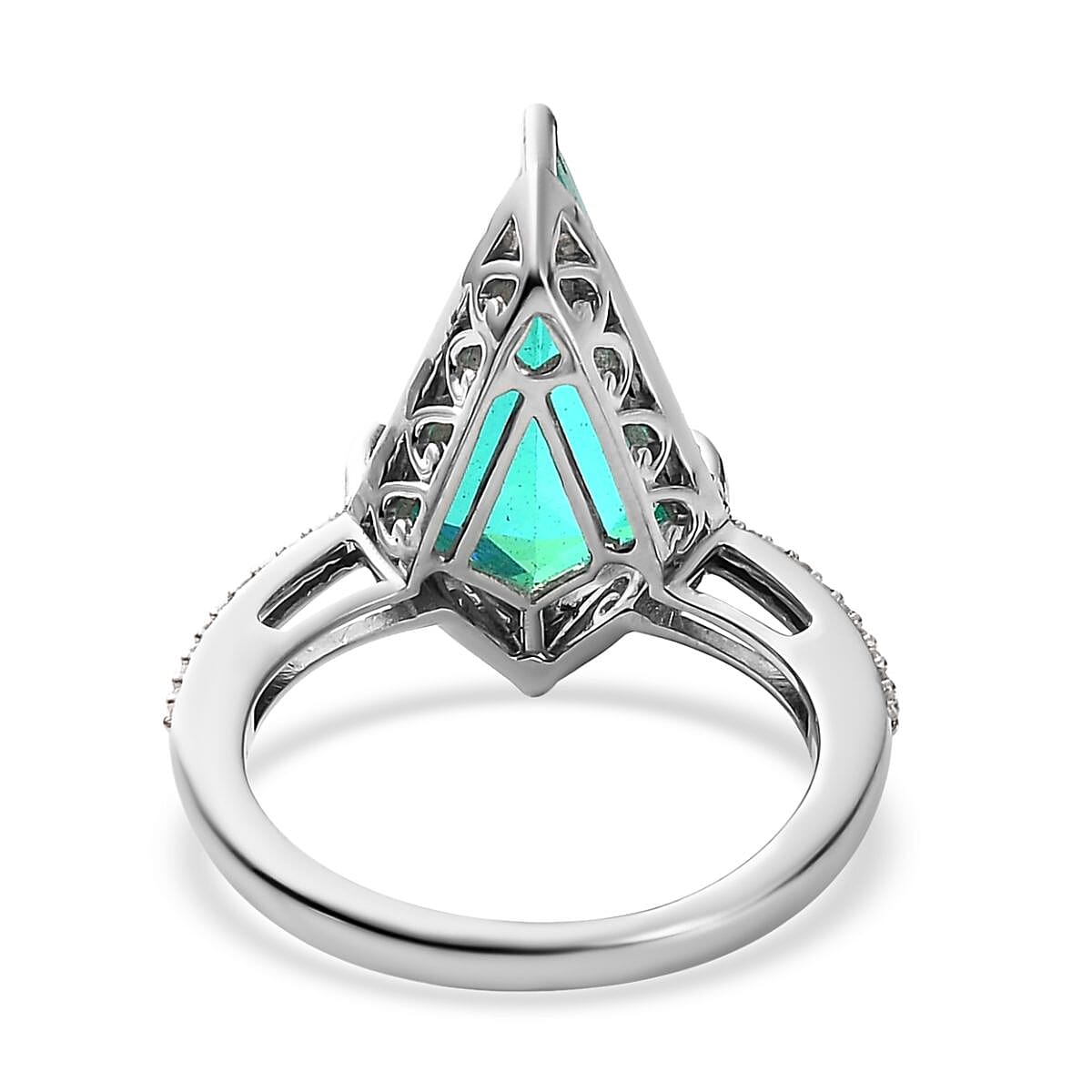 Peacock Quartz (Triplet) and White Zircon Set of 2 Stackable Ring in Platinum Over Sterling Silver 7.10 ctw (Del. in 7-10 Days) image number 4