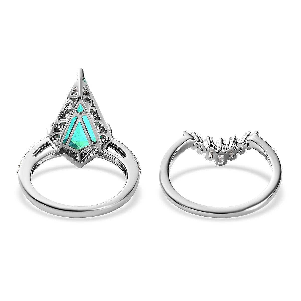 Peacock Quartz (Triplet) and White Zircon Set of 2 Stackable Ring in Platinum Over Sterling Silver 7.10 ctw (Del. in 7-10 Days) image number 5