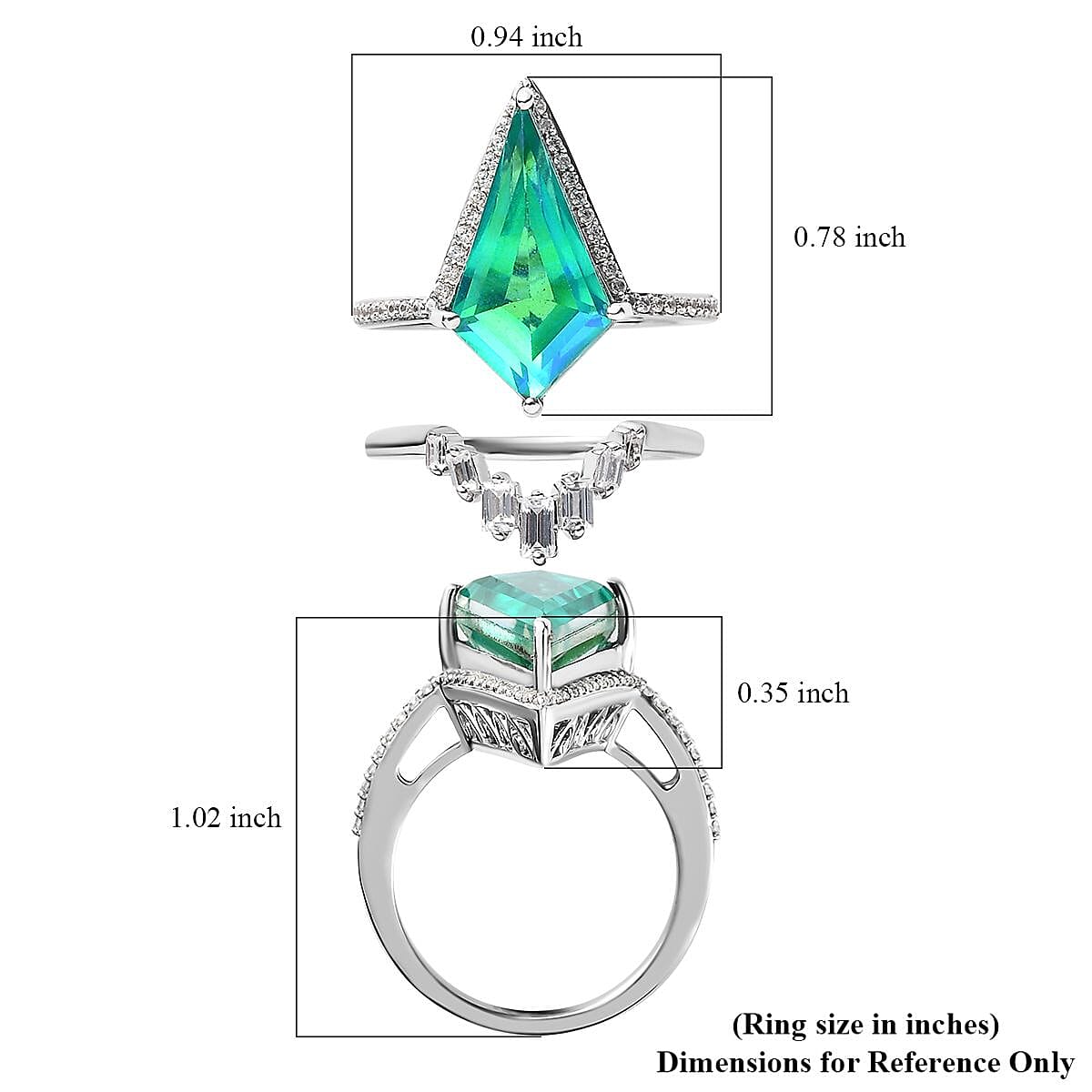 Peacock Quartz (Triplet) and White Zircon Set of 2 Stackable Ring in Platinum Over Sterling Silver 7.10 ctw (Del. in 7-10 Days) image number 6