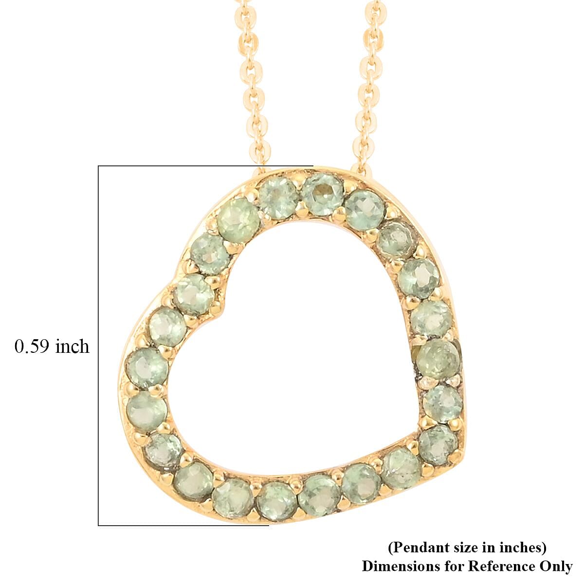 Tanzanian Natural Green Apatite Heart Pendant Necklace 20 Inches in Vermeil Yellow Gold Over Sterling Silver 0.85 ctw