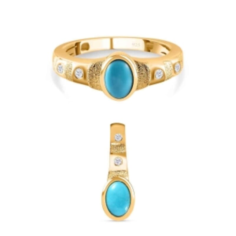 Sleeping Beauty Turquoise 1.02 ctw Solitaire Pendant and Ring (Size 6.5) in Vermeil YG Over Sterling Silver
