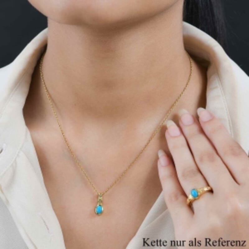 Sleeping Beauty Turquoise 1.02 ctw Solitaire Pendant and Ring (Size 6.5) in Vermeil YG Over Sterling Silver