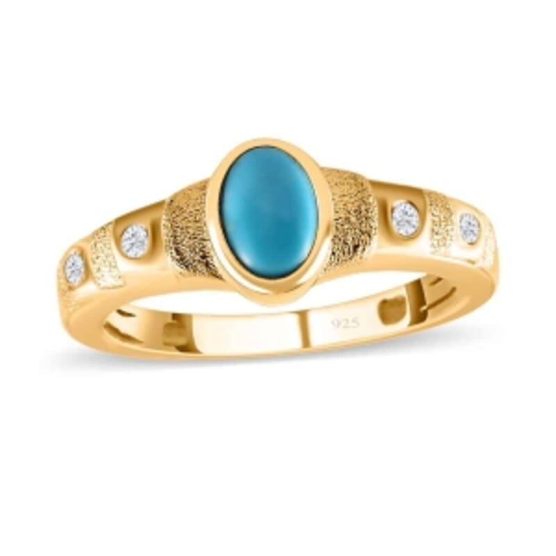 Sleeping Beauty Turquoise 1.02 ctw Solitaire Pendant and Ring (Size 6.5) in Vermeil YG Over Sterling Silver