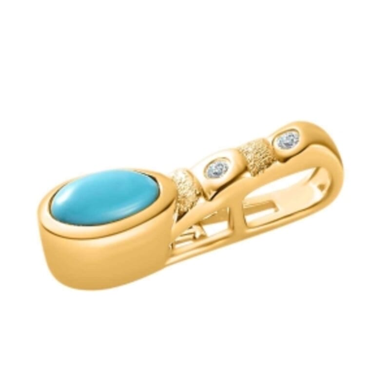 Sleeping Beauty Turquoise 1.02 ctw Solitaire Pendant and Ring (Size 6.5) in Vermeil YG Over Sterling Silver