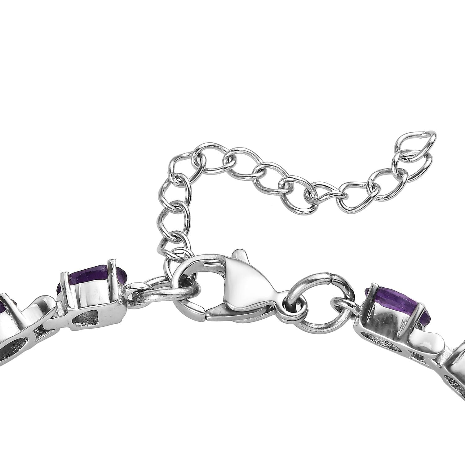 African Amethyst Bracelet (6.5-8.5In), Earrings, Ring (Size 5), Pendant Necklace 20 Inches in Stainless Steel 24.75 ctw