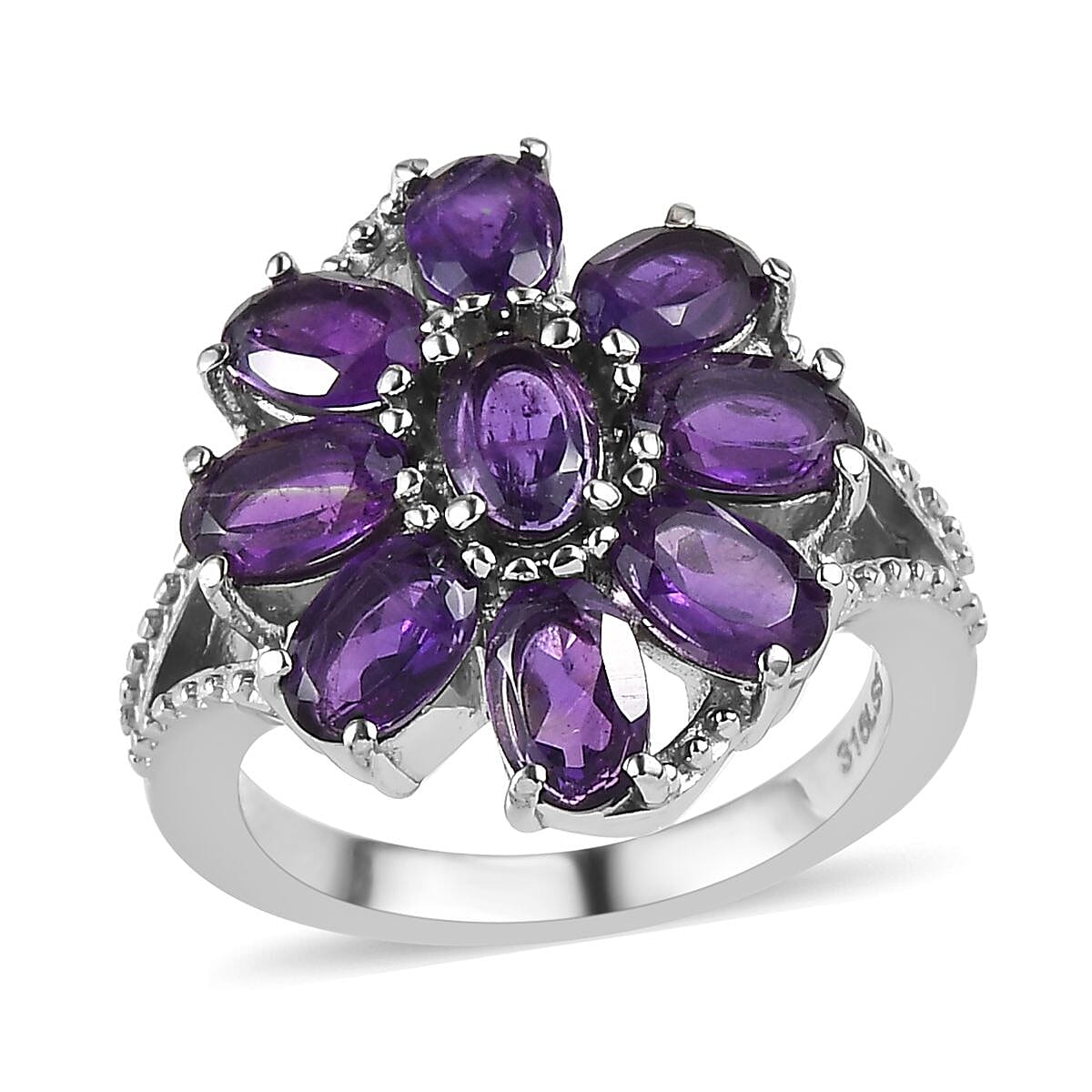 African Amethyst Bracelet (6.5-8.5In), Earrings, Ring (Size 5), Pendant Necklace 20 Inches in Stainless Steel 24.75 ctw
