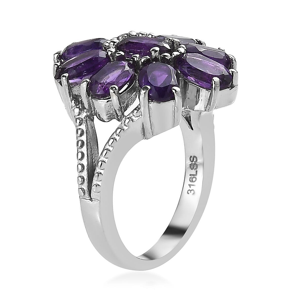African Amethyst Bracelet (6.5-8.5In), Earrings, Ring (Size 5), Pendant Necklace 20 Inches in Stainless Steel 24.75 ctw