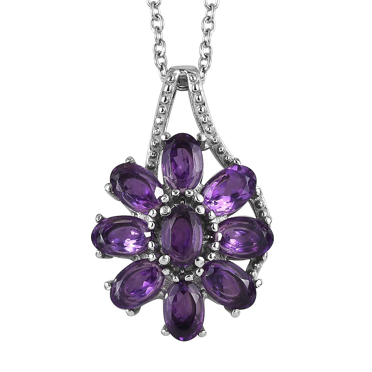 African Amethyst Bracelet (6.5-8.5In), Earrings, Ring (Size 5), Pendant Necklace 20 Inches in Stainless Steel 24.75 ctw