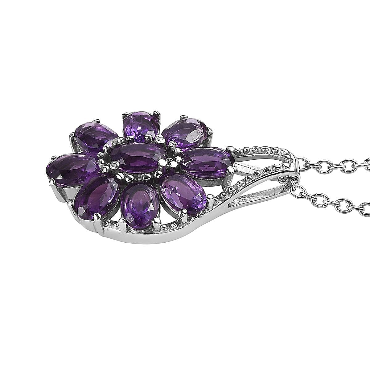 African Amethyst Bracelet (6.5-8.5In), Earrings, Ring (Size 5), Pendant Necklace 20 Inches in Stainless Steel 24.75 ctw