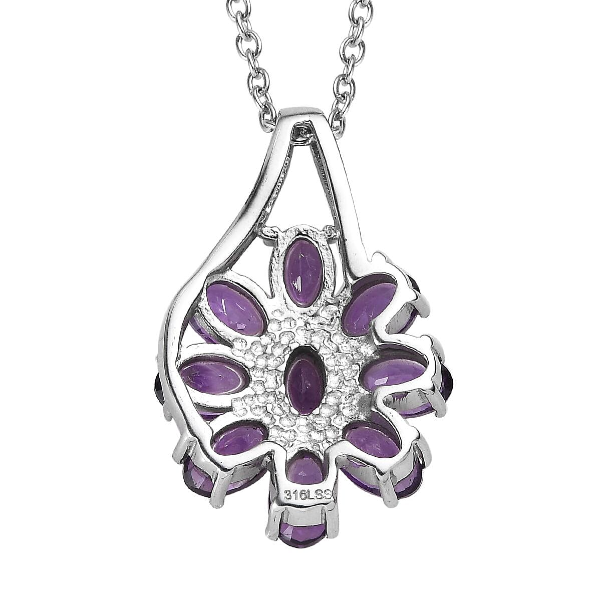African Amethyst Bracelet (6.5-8.5In), Earrings, Ring (Size 5), Pendant Necklace 20 Inches in Stainless Steel 24.75 ctw