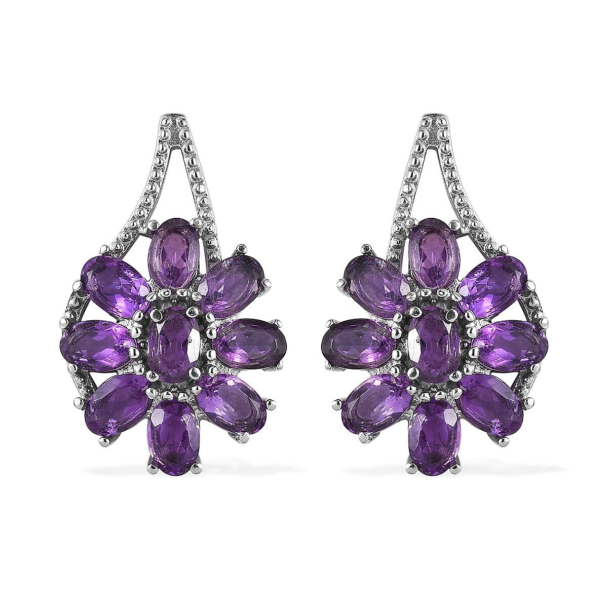 African Amethyst Bracelet (6.5-8.5In), Earrings, Ring (Size 5), Pendant Necklace 20 Inches in Stainless Steel 24.75 ctw