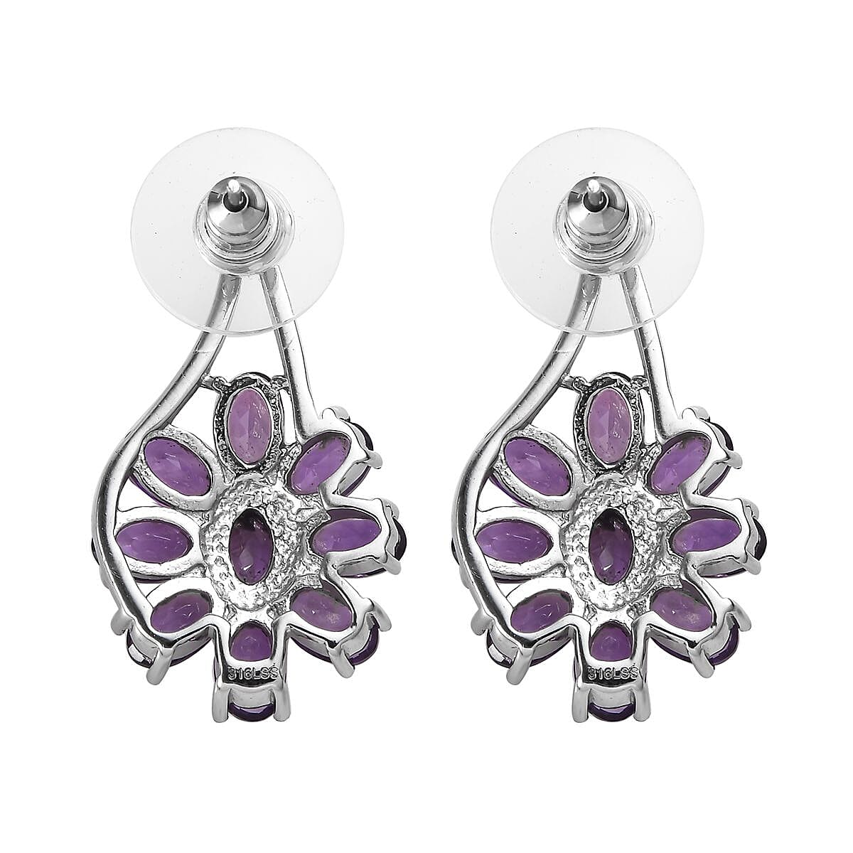 African Amethyst Bracelet (6.5-8.5In), Earrings, Ring (Size 7), Pendant Necklace 20 Inches in Stainless Steel 24.75 ctw image number 2