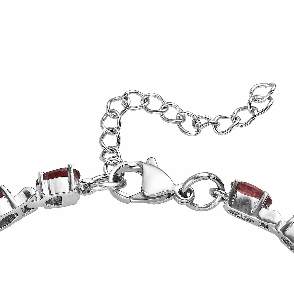 Mozambique Garnet Bracelet (6.5-8.5In), Earrings, Ring (Size 9) and Pendant Necklace (20 Inches) in Stainless Steel 29.50 ctw image number 2