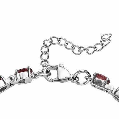 Mozambique Garnet Bracelet (6.5-8.5In), Earrings, Ring (Size 9) and Pendant Necklace (20 Inches) in Stainless Steel 29.50 ctw
