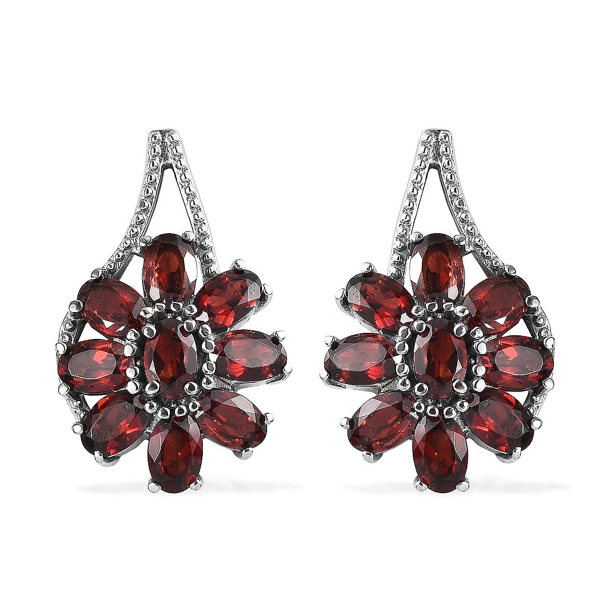 Mozambique Garnet Bracelet (6.5-8.5In), Earrings, Ring (Size 9) and Pendant Necklace (20 Inches) in Stainless Steel 29.50 ctw image number 4