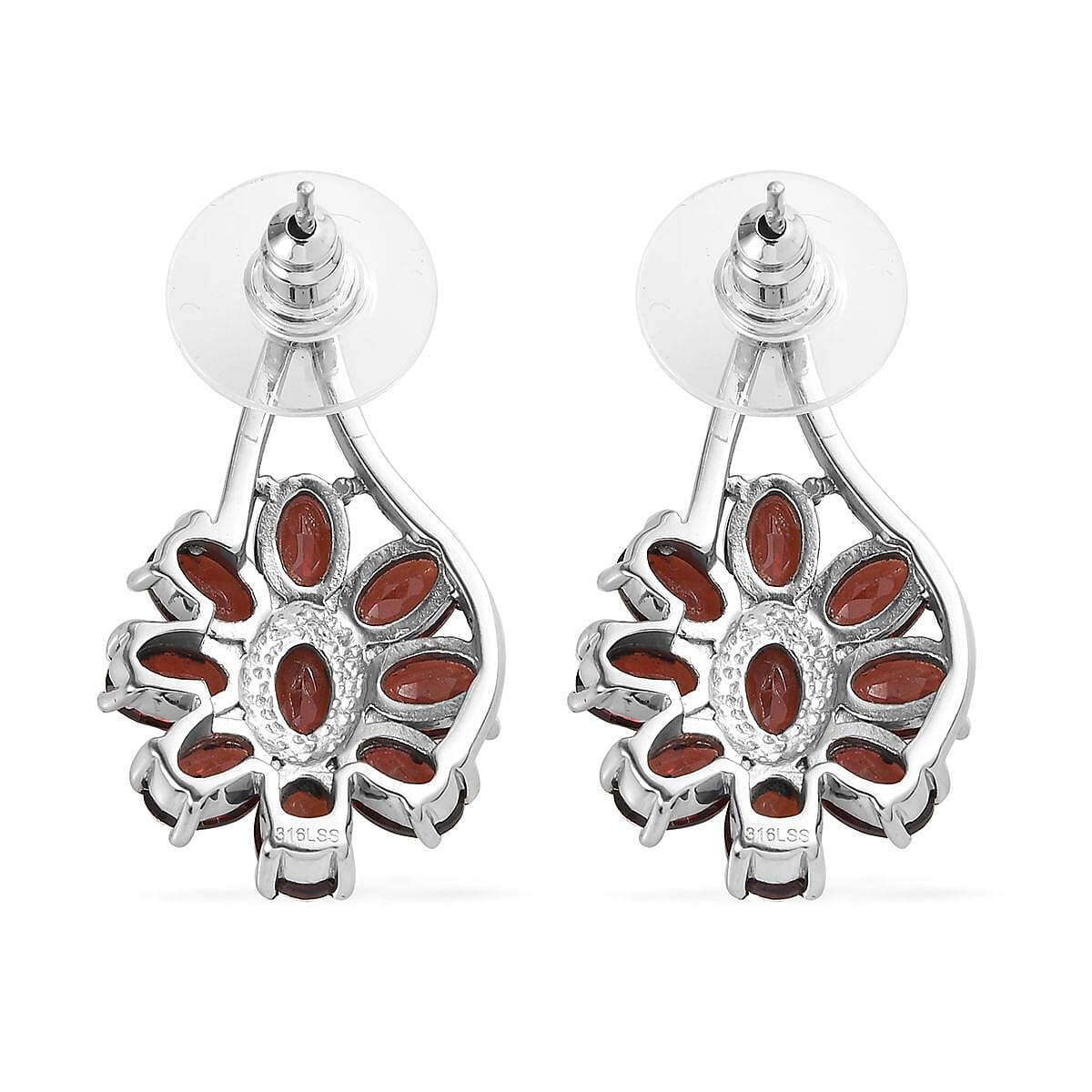 Mozambique Garnet Bracelet (6.5-8.5In), Earrings, Ring (Size 9) and Pendant Necklace (20 Inches) in Stainless Steel 29.50 ctw image number 5