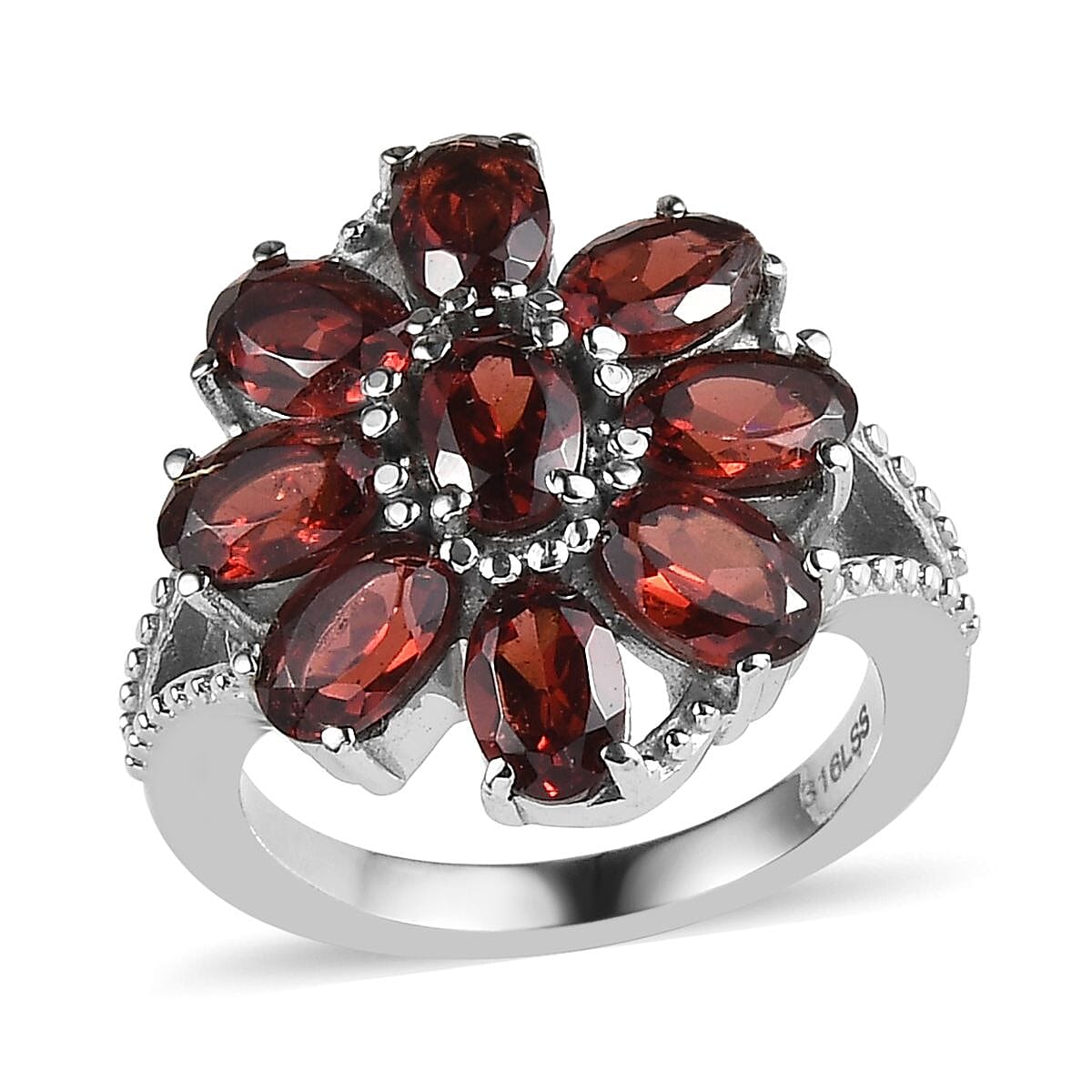 Mozambique Garnet Bracelet (6.5-8.5In), Earrings, Ring (Size 9) and Pendant Necklace (20 Inches) in Stainless Steel 29.50 ctw image number 7