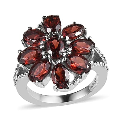 Mozambique Garnet Bracelet (6.5-8.5In), Earrings, Ring (Size 9) and Pendant Necklace (20 Inches) in Stainless Steel 29.50 ctw