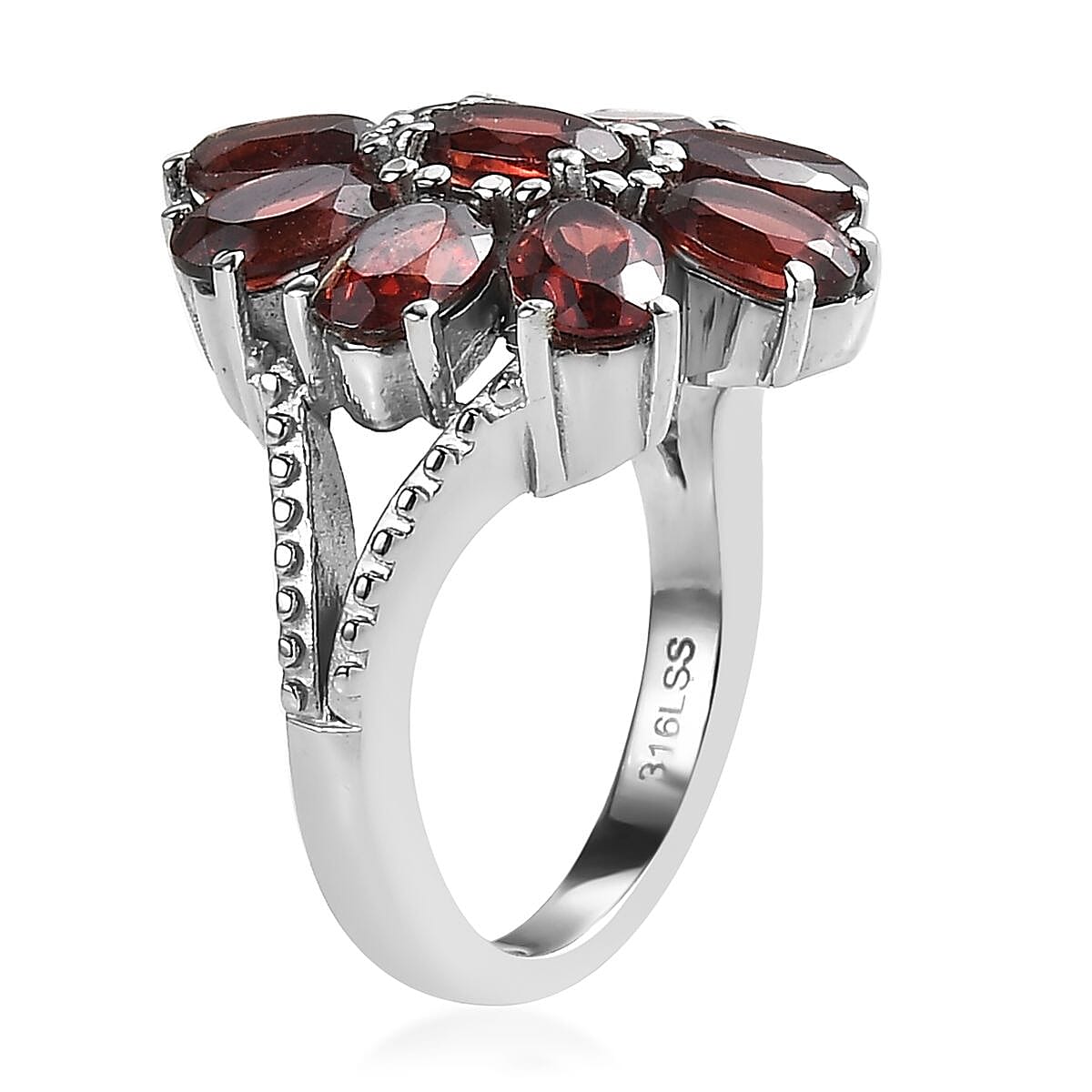 Mozambique Garnet Bracelet (6.5-8.5In), Earrings, Ring (Size 9) and Pendant Necklace (20 Inches) in Stainless Steel 29.50 ctw image number 8