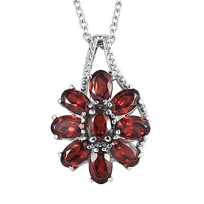 Mozambique Garnet Bracelet (6.5-8.5In), Earrings, Ring (Size 9) and Pendant Necklace (20 Inches) in Stainless Steel 29.50 ctw