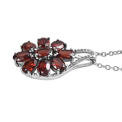 Mozambique Garnet Bracelet (6.5-8.5In), Earrings, Ring (Size 9) and Pendant Necklace (20 Inches) in Stainless Steel 29.50 ctw