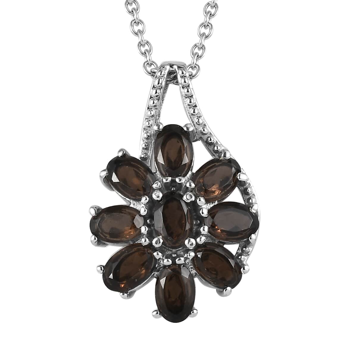 Brazilian Smoky Quartz 23.25 ctw Daisy Flower Bracelet (6.5-8.5In), Earrings, Ring (Size 5), Pendant Necklace 20 Inches in Stainless Steel image number 8