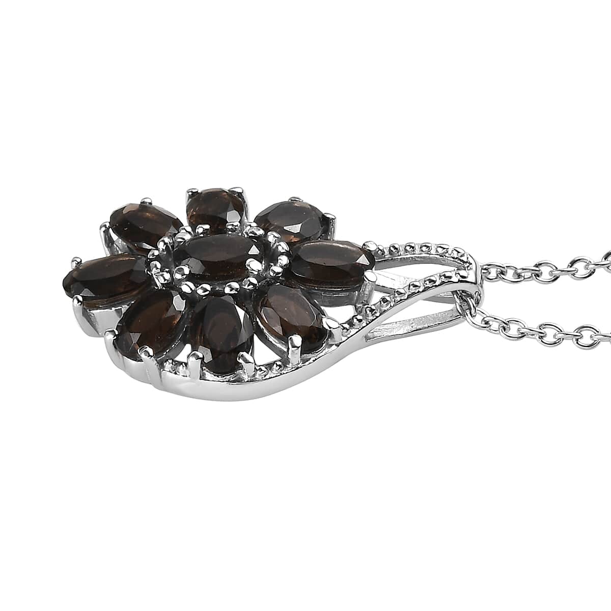 Brazilian Smoky Quartz 23.25 ctw Daisy Flower Bracelet (6.5-8.5In), Earrings, Ring (Size 5), Pendant Necklace 20 Inches in Stainless Steel image number 9