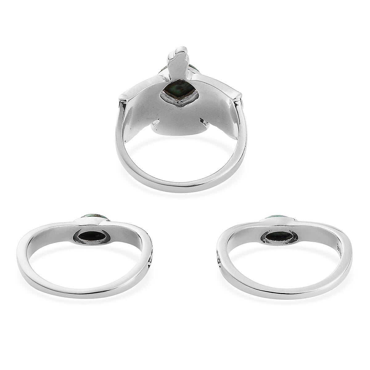 Artisan Crafted Blue Moon Turquoise Set of 3 Stackable Eagle Ring in Sterling Silver (Size 5.0) 2.10 ctw image number 4