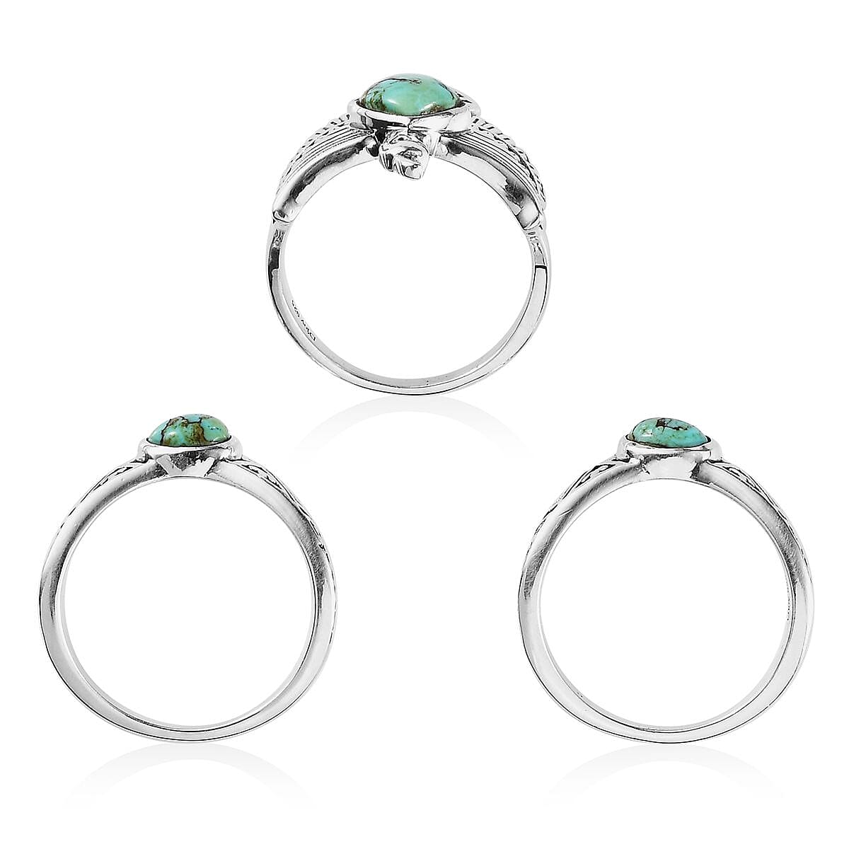 Artisan Crafted Blue Moon Turquoise Set of 3 Stackable Eagle Ring in Sterling Silver (Size 5.0) 2.10 ctw image number 5