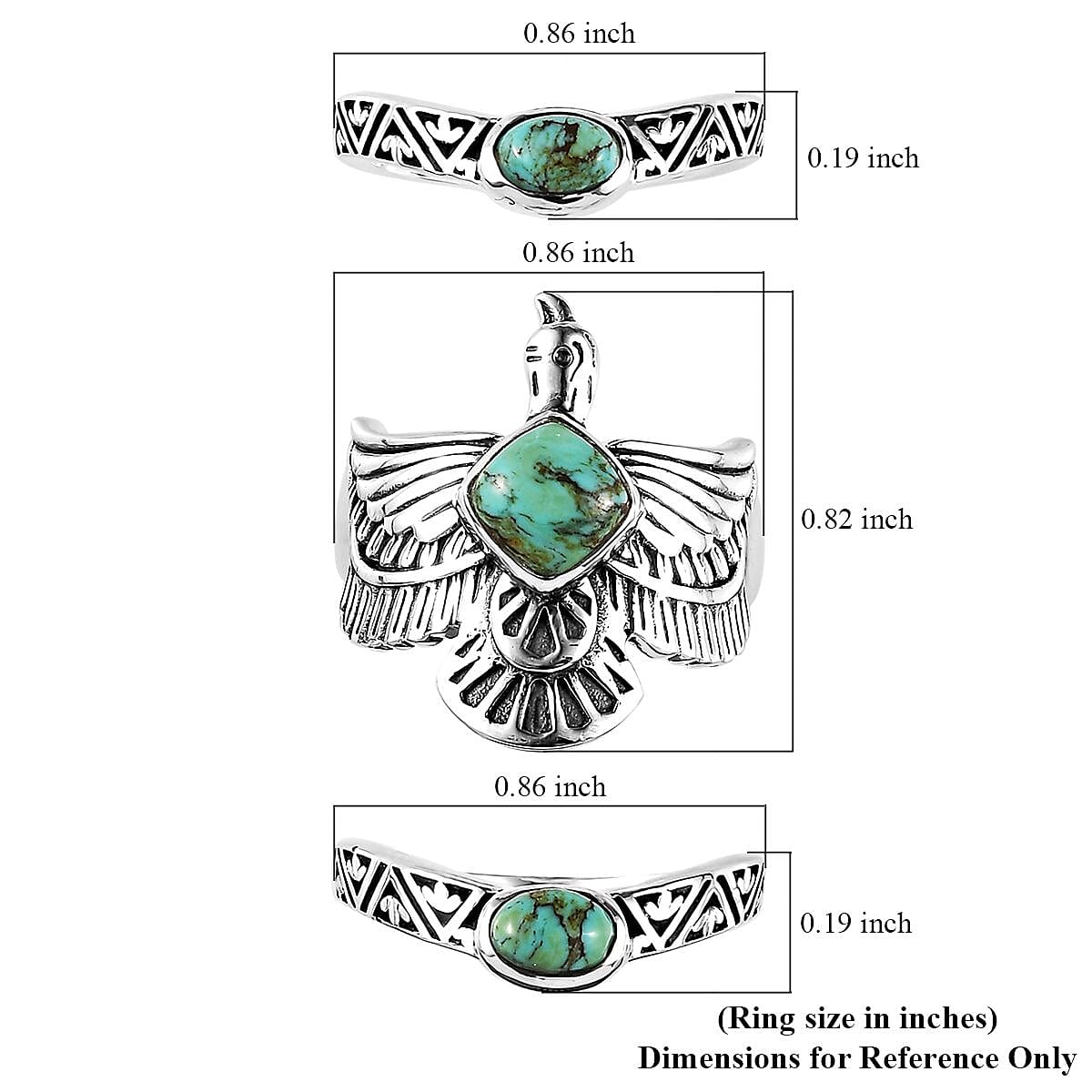 Artisan Crafted Blue Moon Turquoise Set of 3 Stackable Eagle Ring in Sterling Silver (Size 5.0) 2.10 ctw image number 6