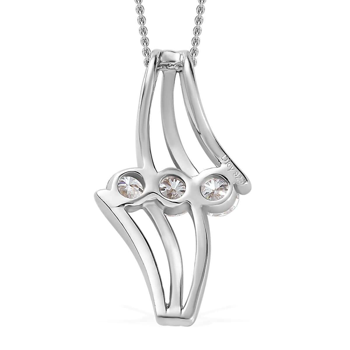 Moissanite 3 Stone Ring (Size 5.0) and Pendant Necklace 20 Inches in Vermeil YRG and Platinum Over Sterling Silver 1.40 ctw image number 7