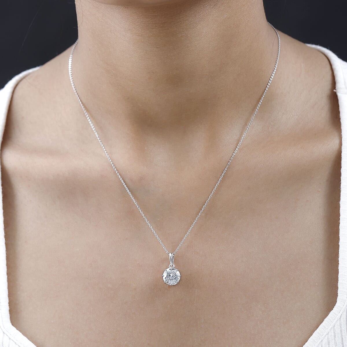 120 Facets Moissanite Pendant Necklace 20 Inches in Platinum Over Sterling Silver 2.50 ctw image number 2