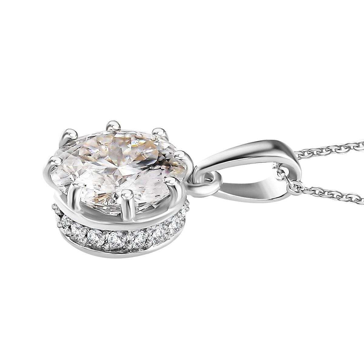 120 Facets Moissanite Pendant Necklace 20 Inches in Platinum Over Sterling Silver 2.50 ctw image number 3