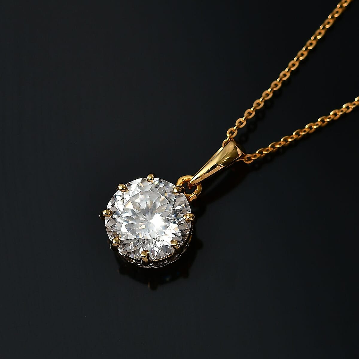 120 Facets Moissanite Pendant Necklace 20 Inches in Vermeil Yellow Gold Over Sterling Silver 2.90 ctw image number 1
