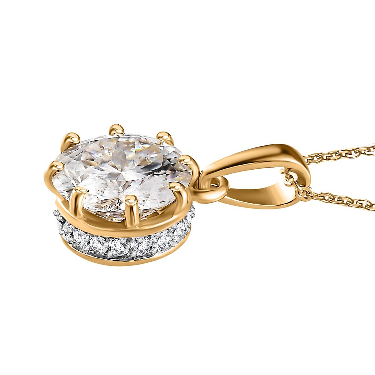 120 Facets Moissanite Pendant Necklace 20 Inches in Vermeil Yellow Gold Over Sterling Silver 2.90 ctw image number 3