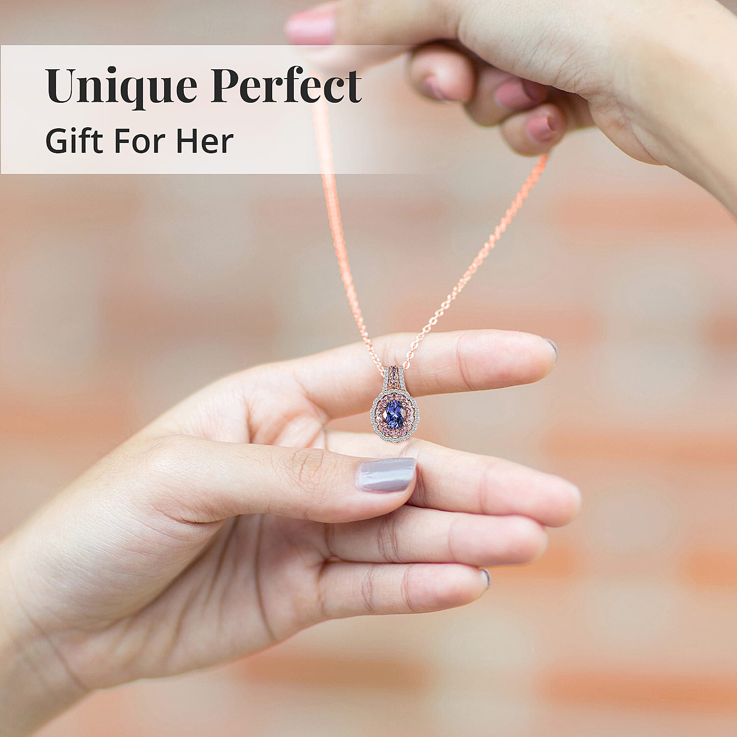 Tanzanite and Multi Gemstone Pendant Necklace 20 Inches in Vermeil Rose Gold Over Sterling Silver 2.00 ctw