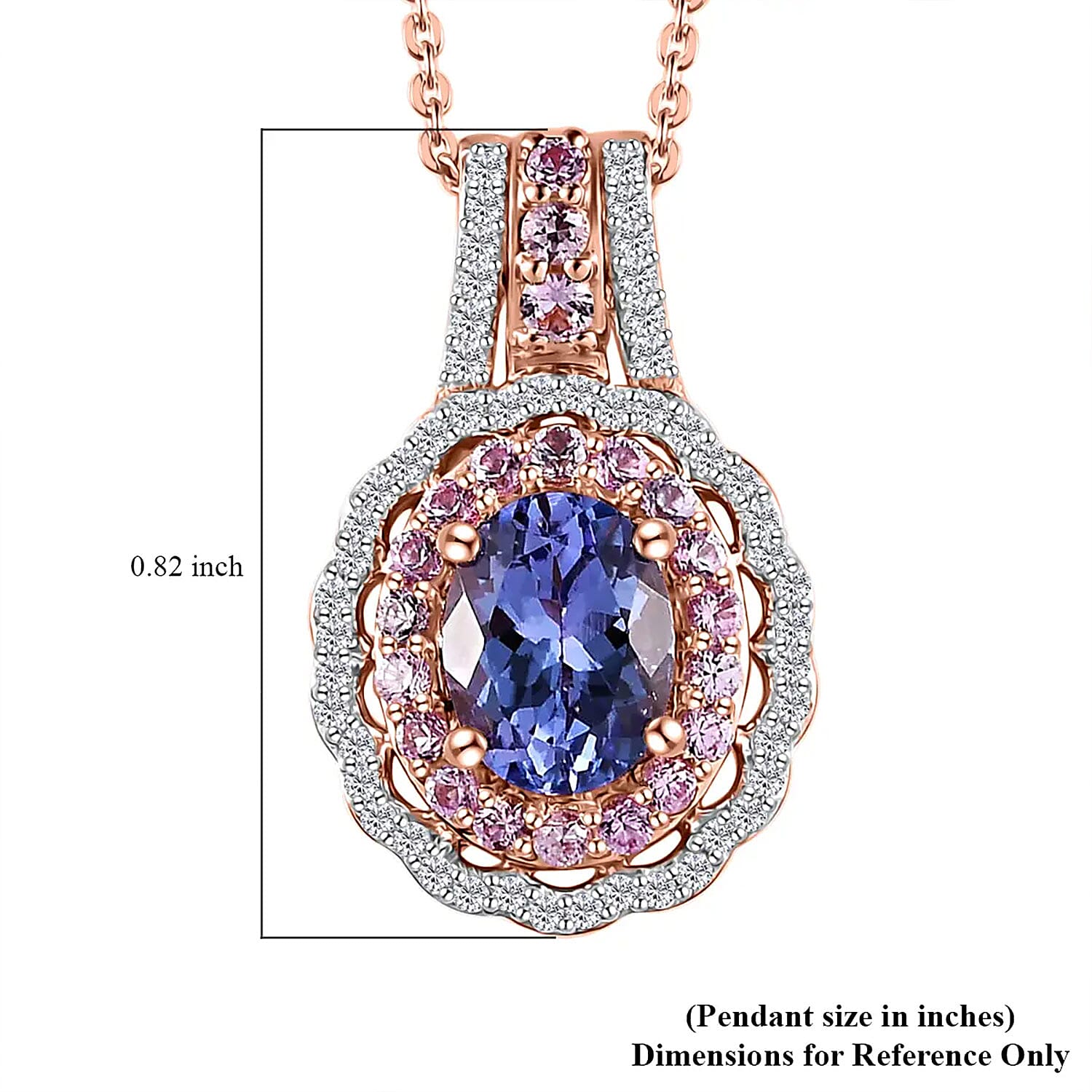 Tanzanite and Multi Gemstone Pendant Necklace 20 Inches in Vermeil Rose Gold Over Sterling Silver 2.00 ctw