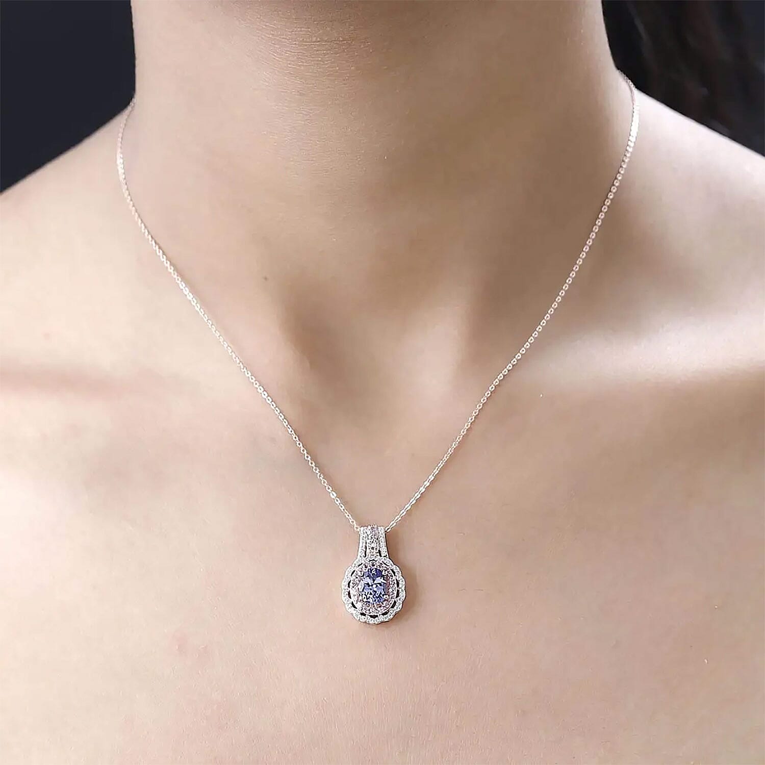 Tanzanite and Multi Gemstone Pendant Necklace 20 Inches in Vermeil Rose Gold Over Sterling Silver 2.00 ctw