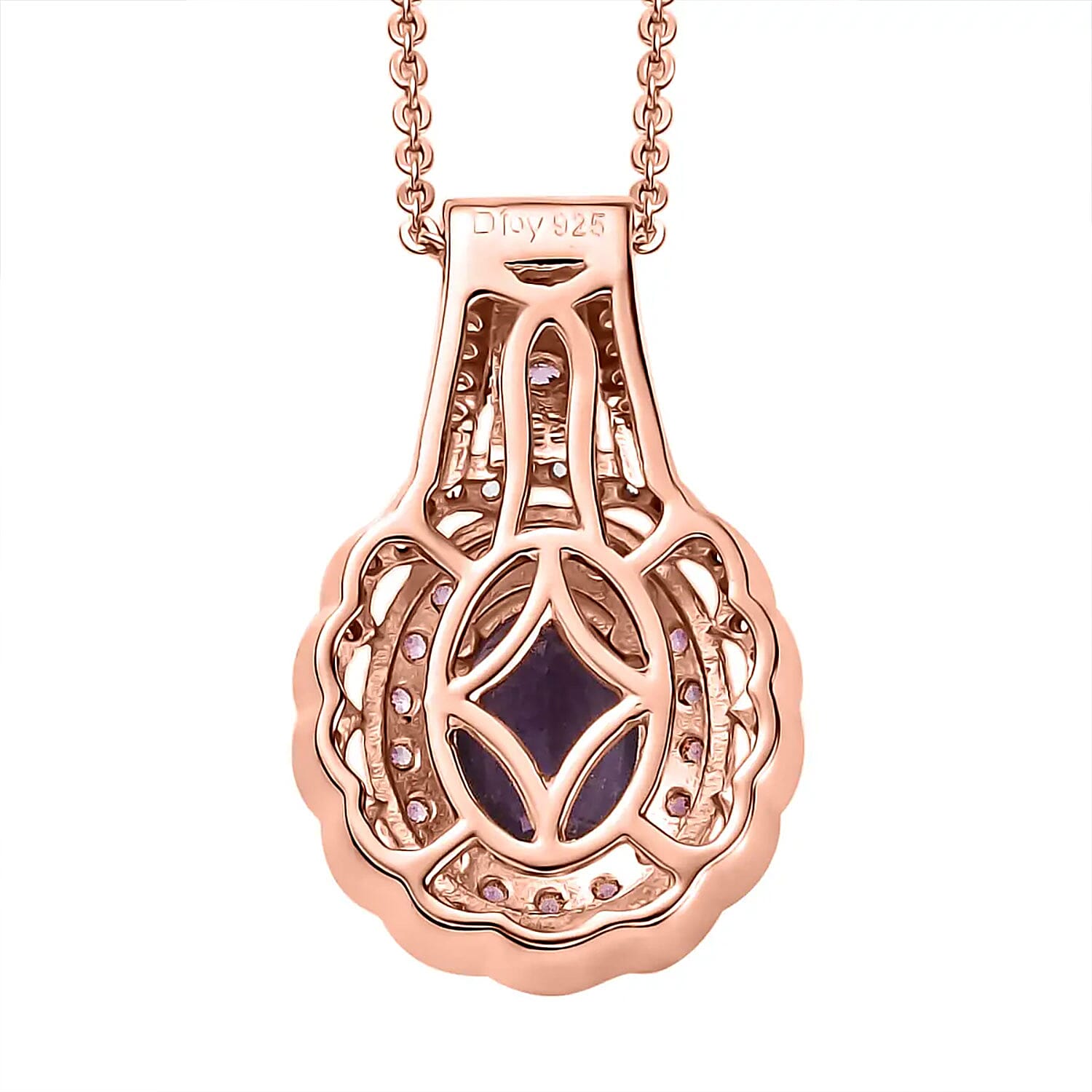 Tanzanite and Multi Gemstone Pendant Necklace 20 Inches in Vermeil Rose Gold Over Sterling Silver 2.00 ctw