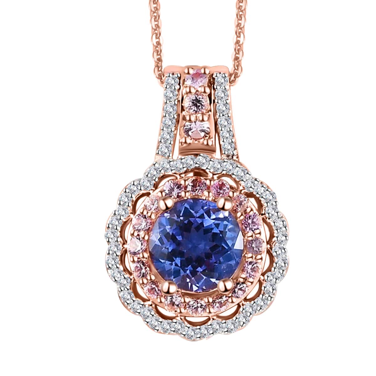 Tanzanite and Multi Gemstone Pendant Necklace 20 Inches in Vermeil Rose Gold Over Sterling Silver 2.00 ctw image number 0