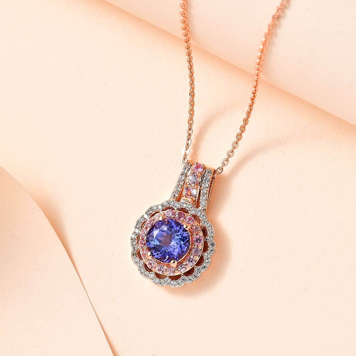 Tanzanite and Multi Gemstone Pendant Necklace 20 Inches in Vermeil Rose Gold Over Sterling Silver 2.00 ctw image number 1