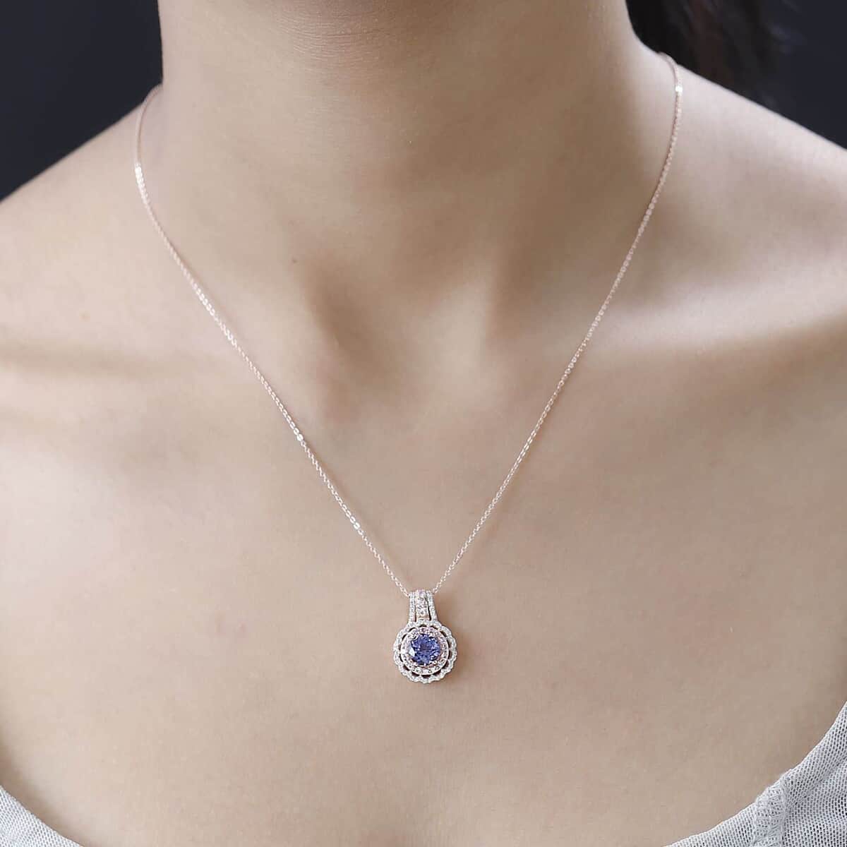 Tanzanite and Multi Gemstone Pendant Necklace 20 Inches in Vermeil Rose Gold Over Sterling Silver 2.00 ctw image number 2