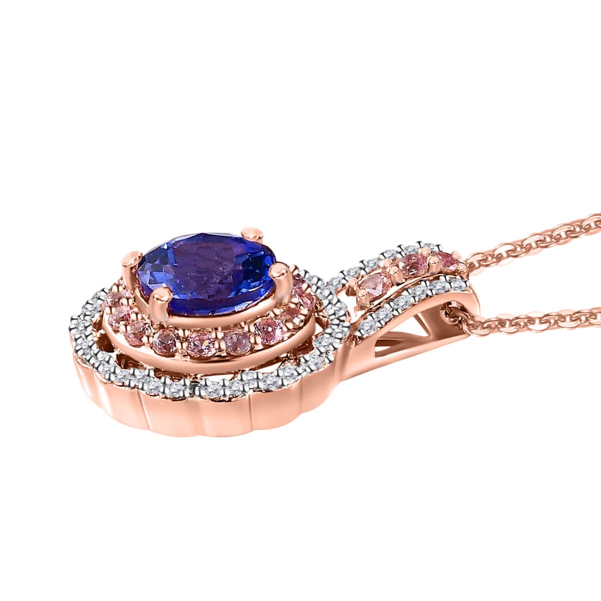 Tanzanite and Multi Gemstone Pendant Necklace 20 Inches in Vermeil Rose Gold Over Sterling Silver 2.00 ctw image number 3