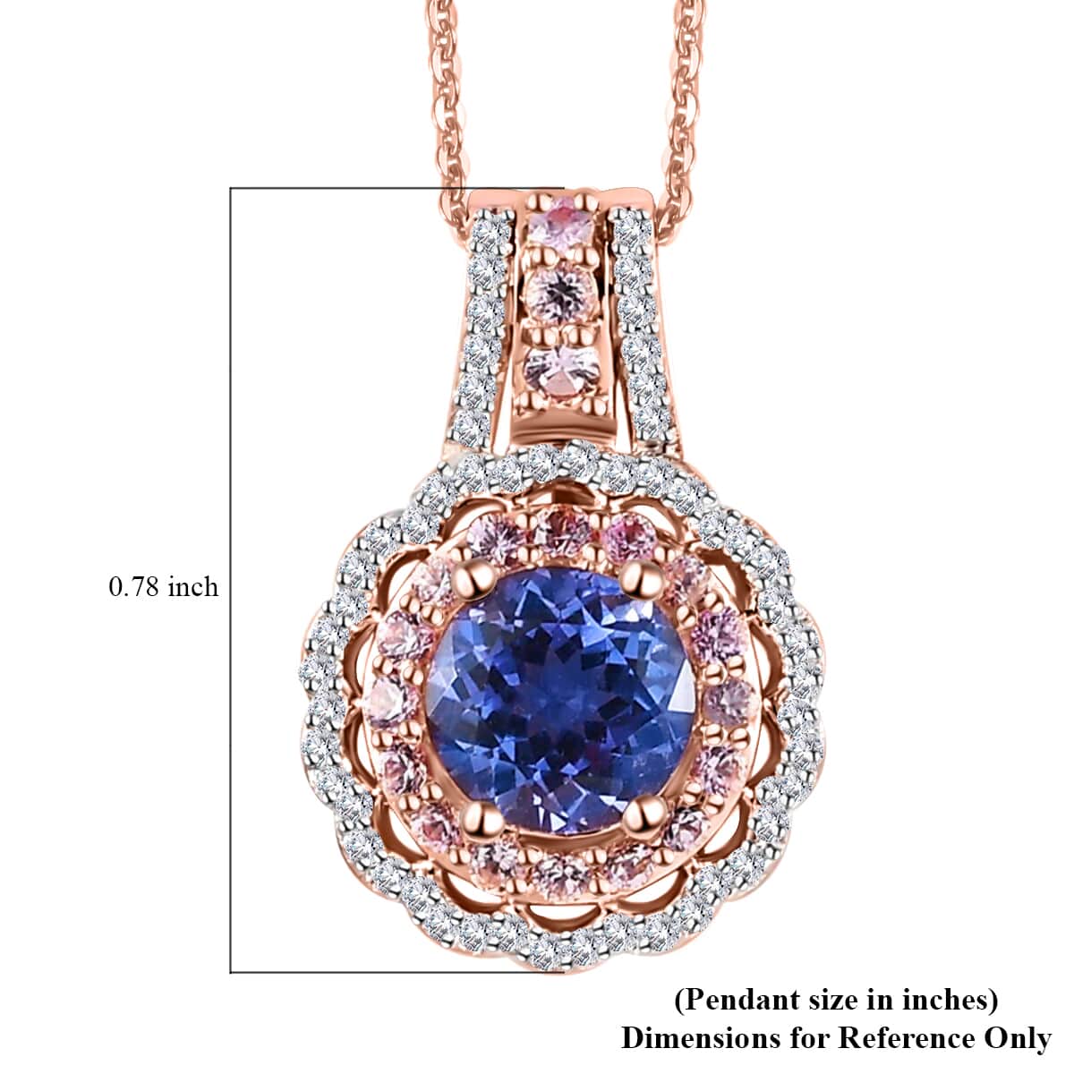 Tanzanite and Multi Gemstone Pendant Necklace 20 Inches in Vermeil Rose Gold Over Sterling Silver 2.00 ctw image number 6