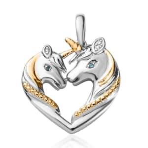 Blue Diamond (IR) Accent Horse Pendant in 14K YG Over and Platinum Over Copper with Stainless Steel Necklace 20 Inches