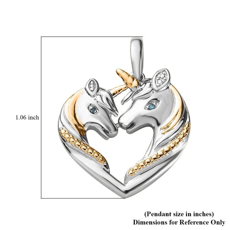 Blue Diamond (IR) Accent Horse Pendant in 14K YG Over and Platinum Over Copper with Stainless Steel Necklace 20 Inches