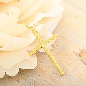 14K Yellow Gold Over Sterling Silver Cross Pendant Necklace 18 Inches 3.35 Grams